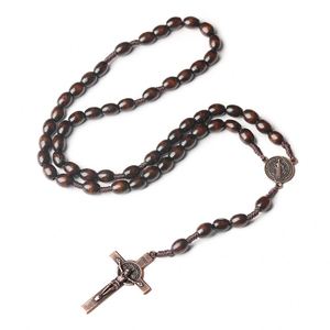 Collier Chapelet Catholique Style Religieux Vintage avec Perles en Bois et Croix, Bijou Saint Jésus, Cadeau de Pâques pour l'Église Chrétienne - Product Image 6