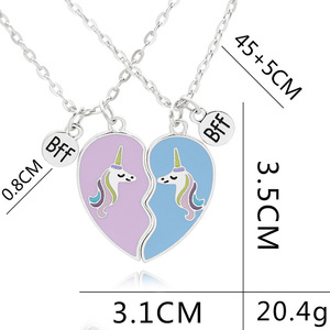 2 pz/<span class=keywords><strong>set</strong></span> carino migliore amico BFF coppia collana unicorno cuore ciondolo collane per donne ragazze cavallo gioielli regali per bambini - Product Image 5