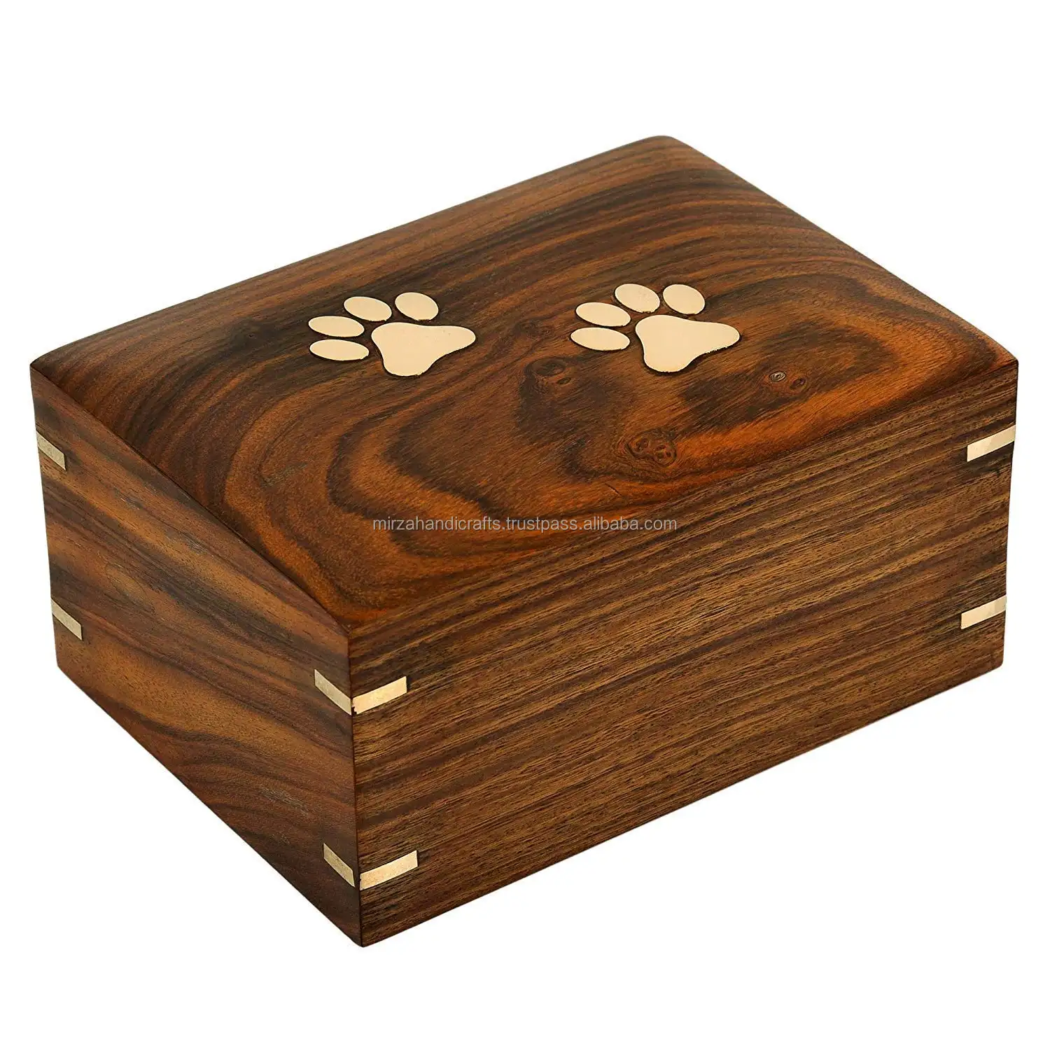 Dark Walnut Brass Paw Print Begräbnis Memorial Crema tion Holz urne für Hunde & Katzen Urnen für Asche