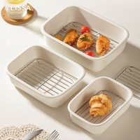 Plat de cuisson en céramique à fond profond avec système de drainage pour le contrôle de l'huile, compatible four et micro-ondes, pour la cuisine domestique