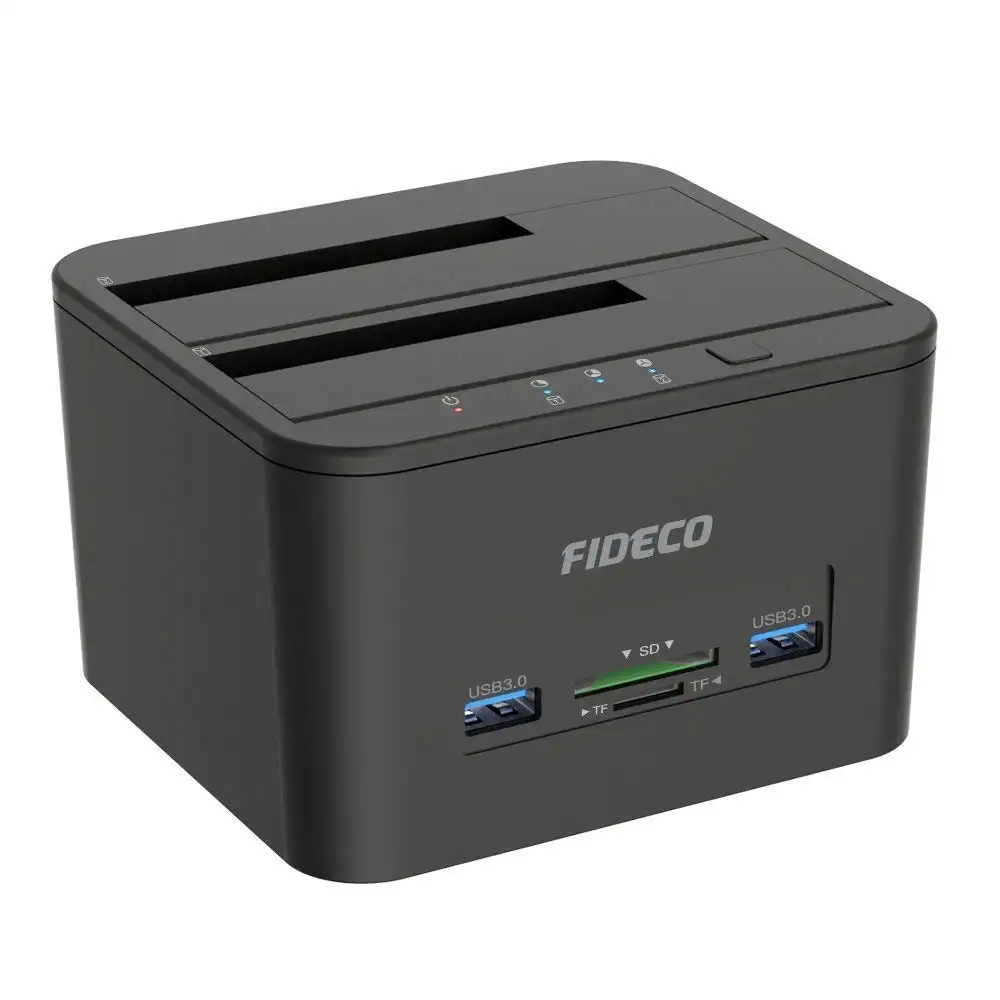 FIDECO Fabrik preis USB 3.0 alles in 1 Dual-Festplatten-Duplikator 2,5 "3,5" Sata SD-Karte TF-Karte Offline-Klon Festplatte Docking station