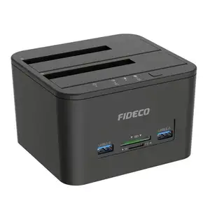 FIDECO Harga Pabrik Usb 3.0 Semua Dalam 1 Dual Hard Disk Duplikator 2.5 "3.5" Sata Kartu Sd Kartu Tf Offline Clone Hard Drive Docking Station