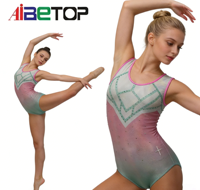 Justaucorps de gymnastique pour enfants et filles, avec strass brillants effet ombré pastel, motif géométrique étincelant, pour la danse de compétition et les spectacles sur scène