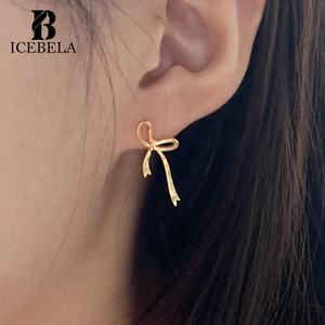 ICEBELA हॉट सेल 925 स्टर्लिंग सिल्वर फाइन ज्वेलरी 18K गोल्ड प्लेटेड इयररिंग्स लड़कियों के लिए ट्रेंडी ठाठ क्यूट स्टड बो नॉट इयररिंग्स - Product Image 5