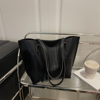 Sac fourre-tout en cuir PU effet crocodile brillant pour femme, sac à bandoulière décontracté, sac hobo sous le bras, sac à main de couleur unie tendance pour femme