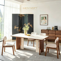 Table à manger OEM d'usine avec plateau en marbre et bois, structure stable, mobilier élégant pour projets d'aménagement intérieur