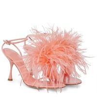2024 chaussures d'été à talons hauts à la mode sandales de fête à talons plumes pour femmes et filles