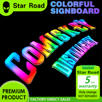Personnages lumineux colorés, logo mural de fond, panneau de porte 3D éblouissant, conception extérieure personnalisée