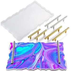 Cetakan Resin Silikon Epoxy dengan Gagang untuk Nampan Sajian Buah Besar Bentuk Tidak Beraturan, Papan Sajian, dan Baki Bergaya Geode Agate INTODIY Custom - Product Image 1