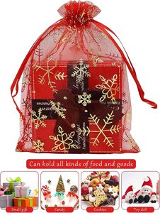 Sacs cadeaux en organza de Noël 4x6 pouces, flocons de neige rouges, petits sacs en maille avec cordon de serrage pour les fêtes de Noël, les bonbons et les friandises - Product Image 4