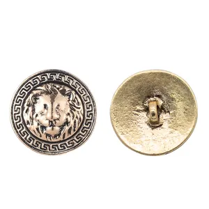 Bouton métallique en forme de tête de tigre avec tige en or antique de 19mm pour veste, prix le plus bas