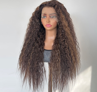 Perruque en dentelle à raie frontale, cheveux noirs naturels, bouclés et volumineux, perruque synthétique en fibre non adhésive