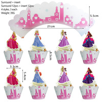 Princesse thème Cupcake décorations pour filles fête d'anniversaire gâteau Topper enfant faveurs Cupcake Topper 24 pièces/ensemble