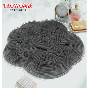 Taowo <b>Back</b> <b>Scrub</b> Mat Gray TPE Anti Slip Bath Shower Body Foot Scrubber With Suction Cup Design - Product Image 1