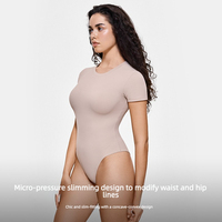 Body gainant sans couture en nylon à manches courtes pour femme, coupe haute, taille ouverte, compression abdominale, amincissant, invisible, coupe triangulaire