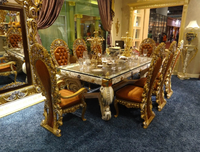Table de salle à manger rectangulaire en bois massif doré de style européen, grande table de banquet turque, mobilier de salle à manger classique royal