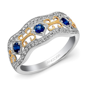 Anello da donna con motivo traforato bicolore, pietra scintillante, gioiello geometrico alla moda - Product Image 6