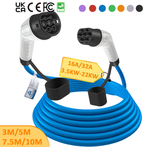 3.5kW/7kW/11kW/22kW EVS Chargering Cables 3m/5m7m/10m/15m 16A/32A Type 2 EV Charger Cable IP65 with CB TUV UKCA CE Certified - Product Image 1