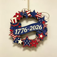 Couronne en bois patriotique étoiles et rayures, panneau de bienvenue de 11,8 pouces pour le 4 juillet, le Memorial Day, la fête de l'Indépendance, décoration murale pour la maison