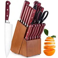High Carbon German Stainless Steel Kitchen Knife Set with Wooden Block