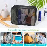 Sac de douche en maille avec logo personnalisé sac de douche en maille noir portable sac de rangement de toilette pour dortoir sac de douche en maille fourre-tout pour salle de bain