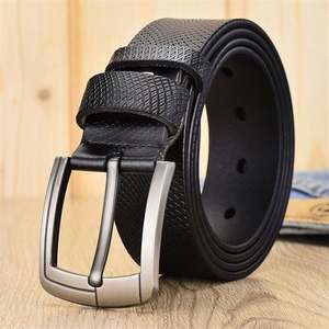 Cinturón de Cuero Genuino con Grabado de Cuadrícula para Hombre, Hebilla de Aleación Metálica, Cinturón de Cuero para la Cintura - Product Image 5