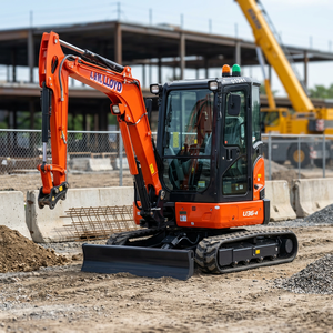 Mini-excavatrice Kubota U36-4 rouge sur chenilles, compacte, avec godet et lame pour travaux agricoles et de construction - Product Image 5