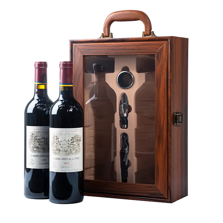 Sublimation Personalized Premium Gift Set Wooden Wine Display Boxes Double Bottle Presentation Wooden Box For Wine Bottle