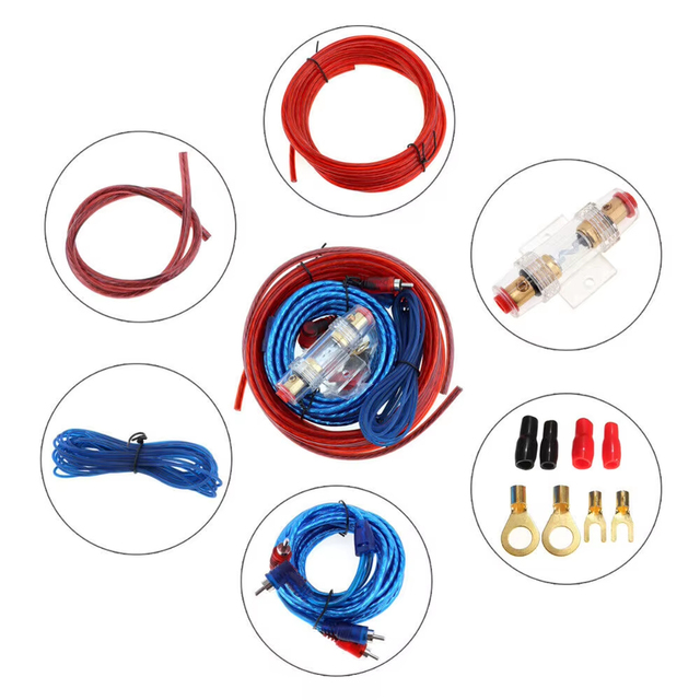 1500W Audio Speakers Wiring Kit 8GA Car Power Amplifier Wiring Kit 60AMP Subwoofer Amplifier Wiring Fuse Holder Wire Cable