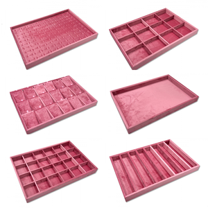 Pink <b>Necklace</b> Display Organizer Luxury Stackable Velvet Jewelry Trays for <b>Ring</b> Bracelets <b>Necklace</b> Display Trays - Product Image 1