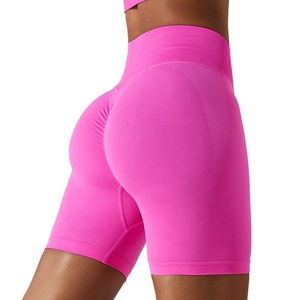 Pantaloncini da Yoga <span class=keywords><strong>a</strong></span> compressione senza cuciture <span class=keywords><strong>a</strong></span> vita alta da <span class=keywords><strong>donna</strong></span> <span class=keywords><strong>a</strong></span> vita alta con scricchiolio <span class=keywords><strong>a</strong></span> quattro vie elasticizzato in Spandex/Nylon piccolo elastico in vita - Product Image 3