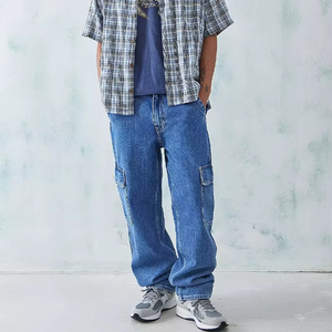 2026 Latest Design Custom Cargo <b>Jeans</b> Men Blue Multi Pocket <b>Work</b> Loose Straight <b>Jeans</b> Pants Street Hip Hop Men Denim <b>Jeans</b> - Product Image 4