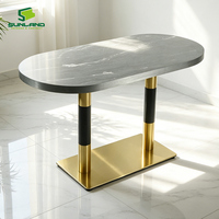 Socle de table contemporain double colonne en acier inoxydable doré et noir, pieds réglables, écologique, facile à nettoyer, pour intérieur