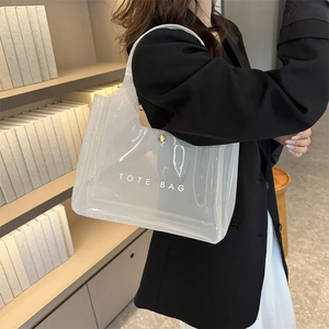 高品質カスタムサイズ透明トートバッグトラベルバッグPVCホログラフィッククリアトートバッグロゴ入り女性用ハンドバッグ - Product Image 5