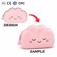 Dompet Koin Bulu Awan Custom Grosir Bentuk Lucu Dompet Resleting OEM ODM Kantong Bulu Lembut Hadiah Anak EN71 CE ASTM CPC Kapas PP