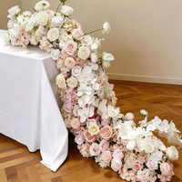 Fondo de Escenario en Forma de T de 200x40cm con Rosas de Seda en Verde Bosque y Dorado Champán, Decoración de Boda, Camino de Flores de Seda