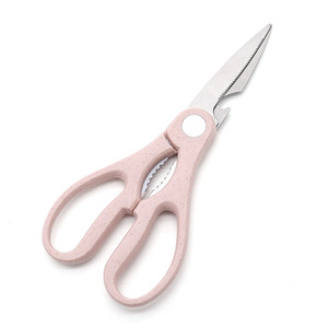 Kitchen Scissor Stainless Steel Pink Wheat Straw Straight Head Home Use Multi Purpose Food Cutting - Product Image 3