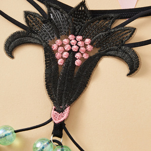 Plus Size <b>Sexy</b> <b>Thong</b> Black Nylon Woven Open Crotch Beaded Design Women Underwear - Product Image 4