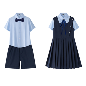 Primary Secondary <strong>School</strong> Uniforms Factory Navy <strong>Blue</strong> Pinafore <strong>Jumper</strong> with Twin Buckle Tab Boys Shirt Girls Shorts for Children - Product Image 1
