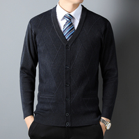 Cardigan classique vintage à col en V pour homme, options personnalisées, tricot plat en polyester et viscose, poches, vente en gros d'usine, automne 2025
