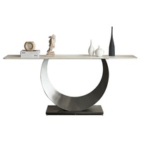 Table Console Moderne de Luxe en Bois et Métal, Décoration Élégante avec Dalle de Roche pour Salon ou Meuble d'Entrée