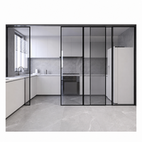 Porte coulissante en aluminium triple rail ultra-plate robuste et moderne avec verre dépoli et panneau plein pour cloison intérieure