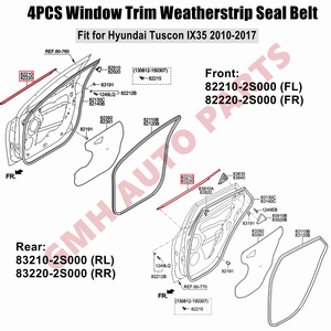 Cintura per porta esterna nera e cromata Set 4 pezzi per Hyundai <span class=keywords><strong>Tuscon</strong></span> IX35 2010-2017 OE #82210 83210-2S000 - Product Image 2