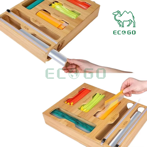 6 in 1 Bamboo Ziplock Bag Storage Organizer Bamboo Plastic Wrap <b>Foil</b> <b>Dispenser</b> With Cutter - Product Image 3