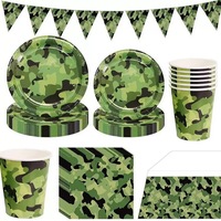 Ensemble de vaisselle pour fête d'anniversaire sur le thème de l'armée, comprenant assiettes et gobelets, pour fête d'anniversaire de garçon militaire ou de chasseur, fournitures de fête