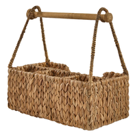 Panier de rangement en jacinthe d'eau tressé à la main avec poignée en bois et séparateur pour la cuisine et l'organisation de pique-niques