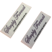 Étiquettes en tissu tissé écologiques découpées au laser avec logo personnalisé, en satin, coton, polyester, design rectangulaire, couleur et taille personnalisées pour vêtements