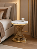 Table d'appoint ronde de luxe en marbre naturel, directement de l'usine, avec base en treillis en acier inoxydable torsadé couleur or champagne