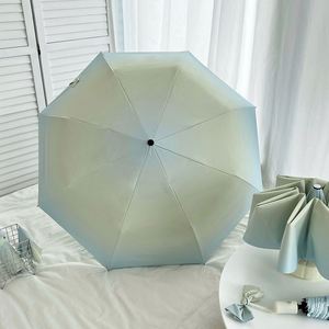 Parapluie automatique pliant en trois pour femme, dégradé, double usage, protection UV, en caoutchouc noir, pour les jours ensoleillés et la pluie - Product Image 3