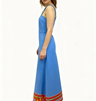 Robe mi-longue à imprimé floral bleu pour femmes, bretelles tressées, col carré, style bohème vintage, robe décontractée d'été pour les fêtes